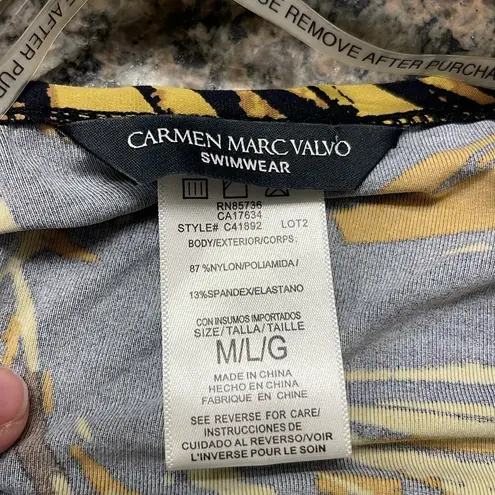 Carmen Marc Valvo  Floral Swim Cover Dress Beach Black Brown Tan Size MED EUC