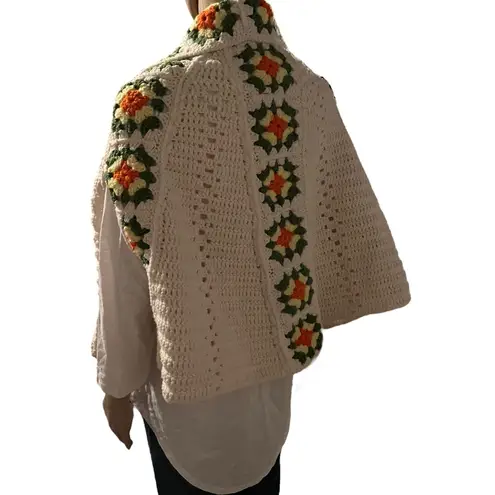 Handmade Granny Square Capelet Crochet Wrap Open Front 70s Style One Size