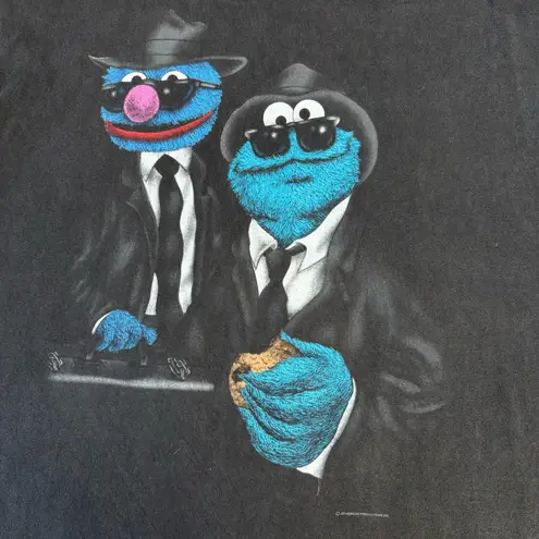 Rare Vintage 90s Cookie Monster Shadow Blue Brothers Changes Black T