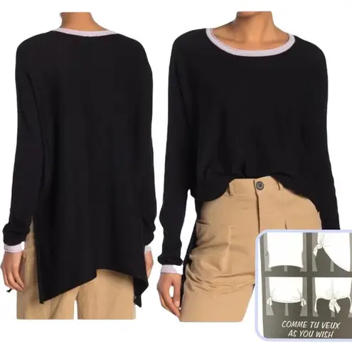 Cloth by Design New  Convertible Side Slit Sweater Contrast Trim Black Purple