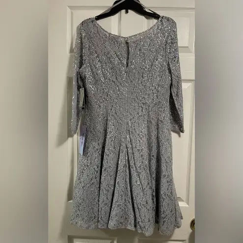 Slny WOMEN’S SEQUINED LACE A-LINE SILVER EVENING DRESS SIZE 14 NWT