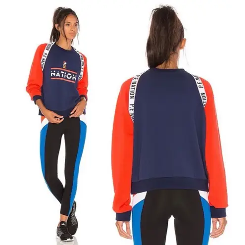 P.E Nation The Wembly Sweatshirt, (REVOLVE Collection) Navy & Red Cotton sz. S Blue