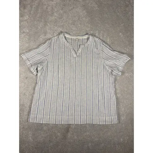 ll bean blue ivory Striped linen cotton tunic top short sleeve XL