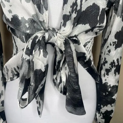 Blue B Collection Mettalic Open Front Collared Tie Long Sleeve Blouse Event Sz S Black