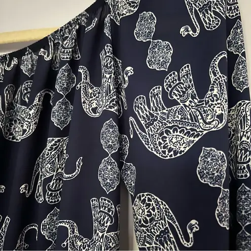 Jesse & J Navy Blue White Elephant Print Longsleeve Romper Jumpsuit Size M Size M
