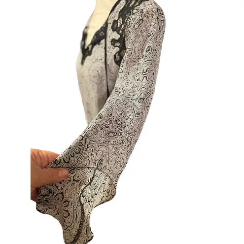 Alfani Women's Gray Lace with Black Paisley Flared Sleeves Semi Sheer Camisole S