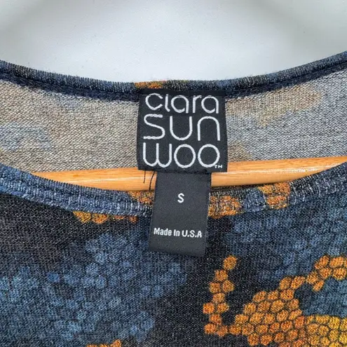 Clara Sun Woo Tunic Top Womens Small Oversized Blue Gold Floral Polyester VTG