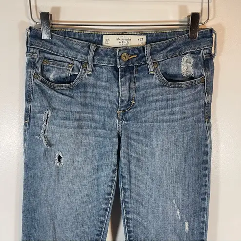 Abercrombie & Fitch  Distressed Mid Rise Bootcut Blue Ripped Jeans Size 24