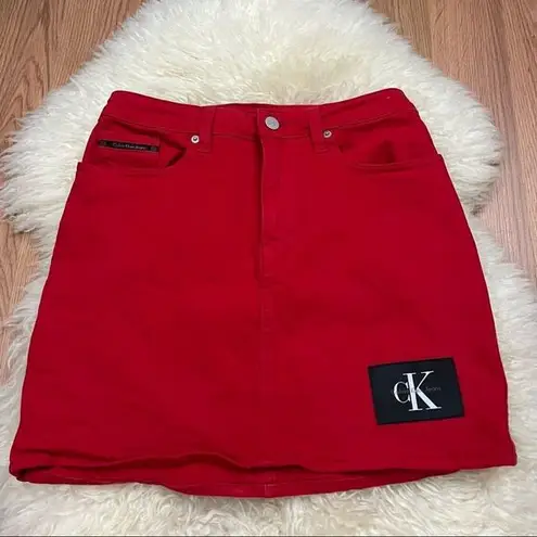 Calvin Klein Y2K Style CK  Tango Red Denim Mini Skirt 27