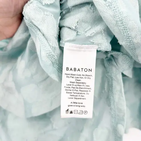 Babaton Aritzia Womens Casual Boho Floral Jacquard Crewneck Blouse Top XS Aqua