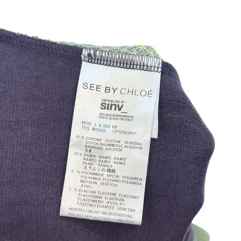 See By Chloe Knit Top Short Sleeve Contract Back Purple Lime Green Size US 4