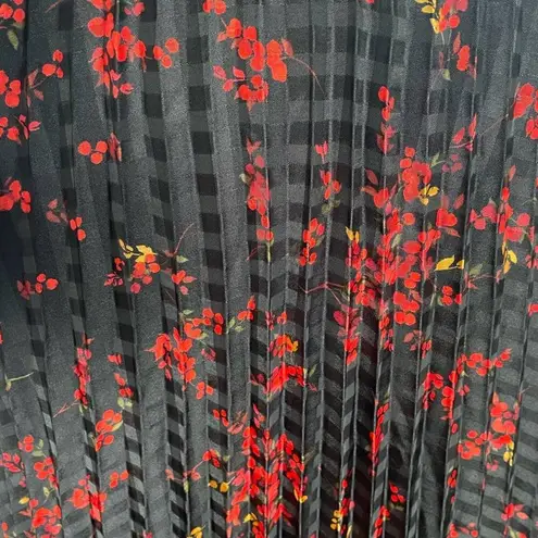 Hobbs London Hobbs Black & Red floral Knife Pleated Midi Skirt Elastic Waist - UK 12/ US 8