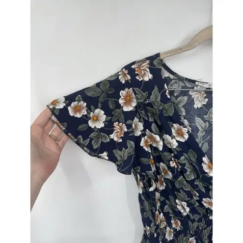 Kindred Floral Midi Dress Women Plus Size 2X Navy Blue Preppy Peasant Prairie