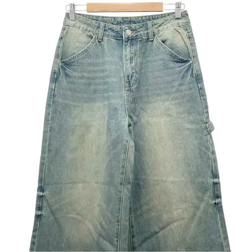 Cider NWT High Waist Wide Leg Carpenter Jeans Light Grunge Wash Size Medium NEW