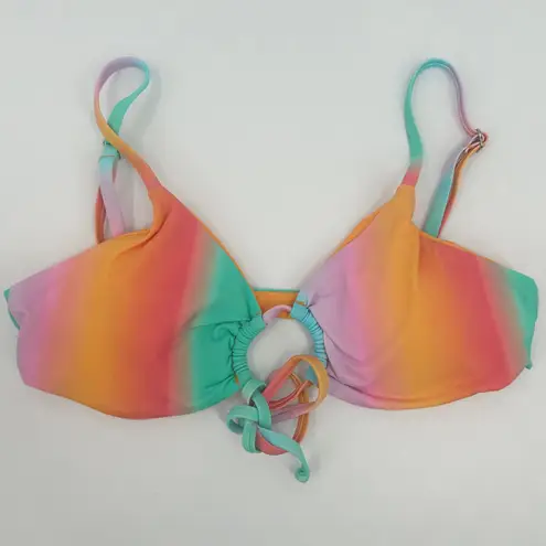 Dippin Daisy's Womens Tranquil Tie Front Bikini Top Rainbow Ombre Aura Size S
