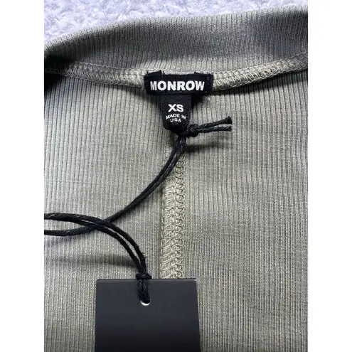 NWT Monrow Green Long Sleeve Ribbed V Neck Pullover Size XS New Women's