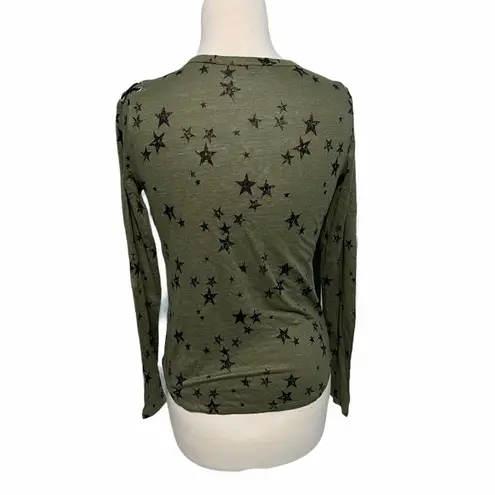 Generation Love  Valentina Long Sleeve Lace Up Tee Star Print Green Extra Small