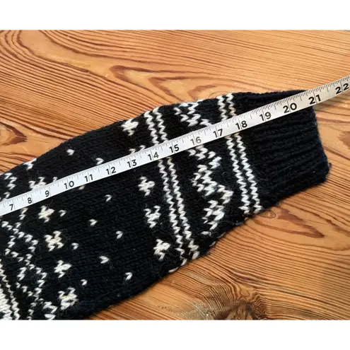 VTG 100% Wool Sweater XS Nepal 1/4 Zip Snowflakes Thick Fisherman Cozycore Cabin Black