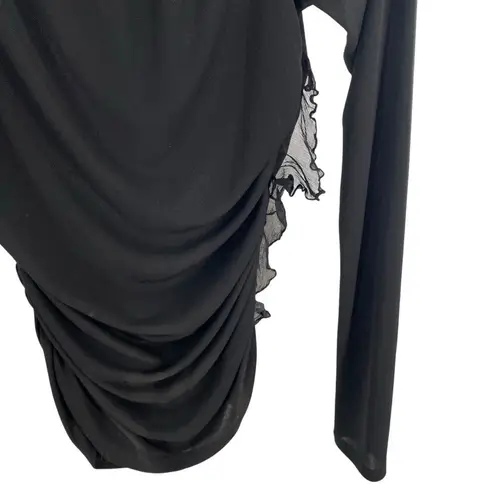 Dolce & Gabbana Y2K Long Sleeve Ruffle Side Top Black Semi Sheer Going Out Shirt