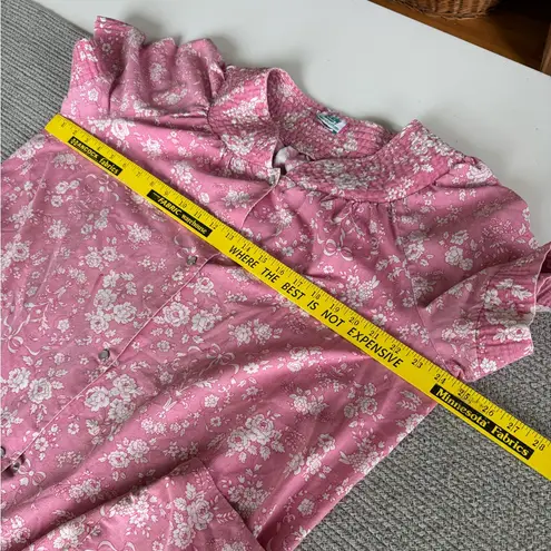 Vintage Lady Manhattan Pink Cabbage Rose Print Muu Muu House Dress Nightgown Size L