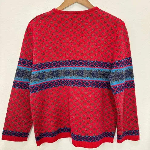 Vintage Field Gear Bright Red 100% Lambswool Fair Isle Quarter Zip Cabincore Size L