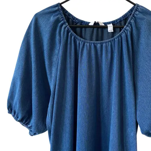 Denim & Co NWOT Comfy Knit Air Puff Sleeve Dress Size XL Medium Blue Wash