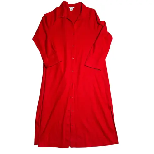 Haute Hippie Red Linen Viscose Button Front Shirt Dress Maxi Size XS