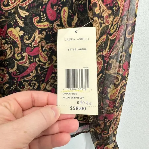 Laura Ashley Vintage Silk Paisley Ruffle Neck Blouse Top Womens Size 8 NWT