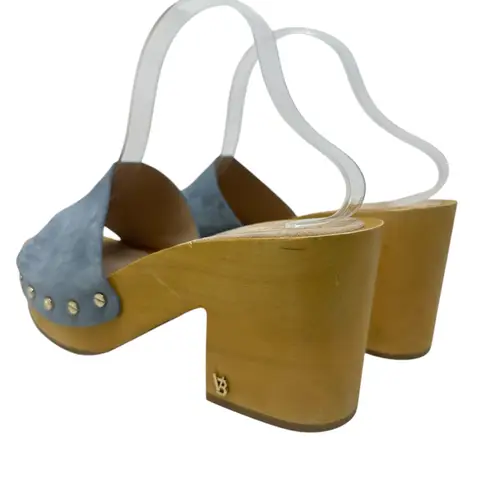 Veronica Beard Hannalee Suede Clog Sandals Heels Slide Wooden Blue Size 10