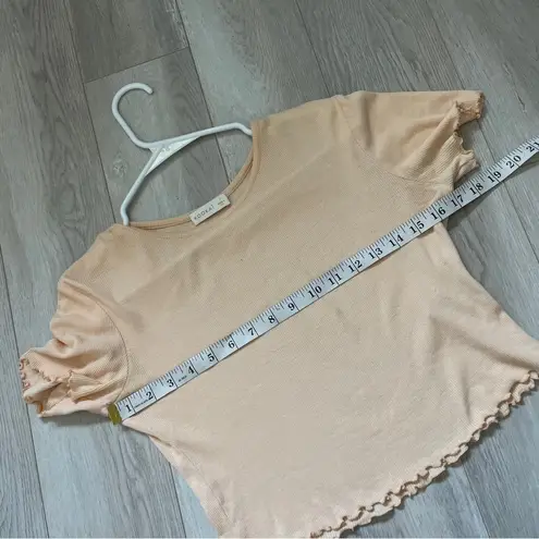 Kookai Crop Top lettuce trim ribbed womens Peach (small) minimalist casual chic