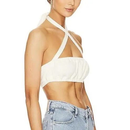 We Wore What New We Wore What Tie Halter Bra Top Ribbed Knit Crop Top Ivory Size Small (NWT)