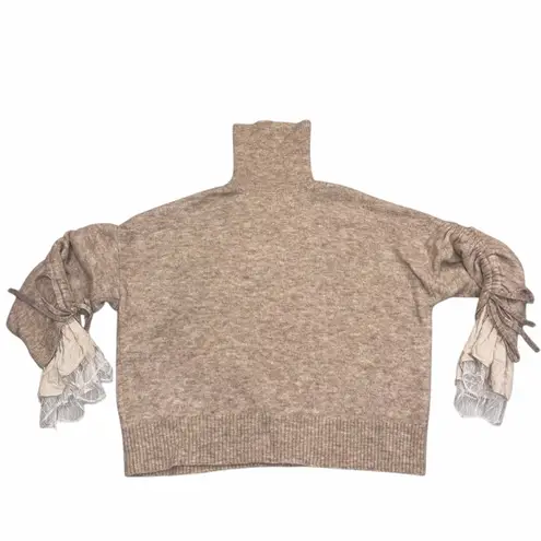 Cinq A Sept Oatmeal Tan Atlas Bell Sleeve Turtleneck Sweater size XS