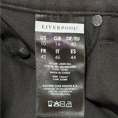 Liverpool Women's 10 / 30 Black Brown Grid Check Pull On Trouser Stretch Pants