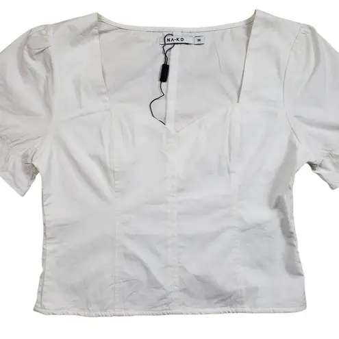 NAKD Puffy Shoulder Corset Top Womens Medium 38 White Side Zip Boho