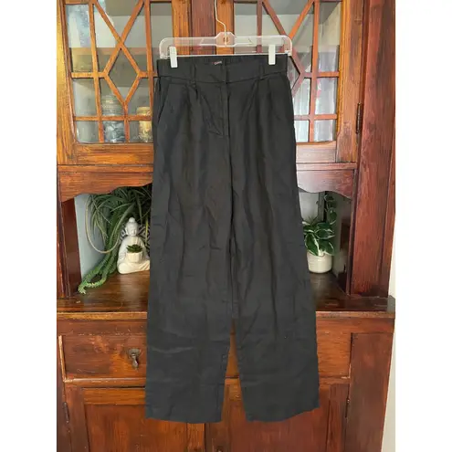 Quince Black 100% European Linen Pleated Wide Leg Trousers Womens Size 4