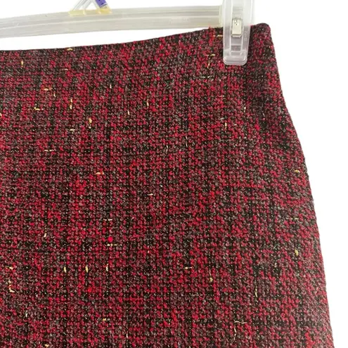 Molly Bracken Red Purple Tweed Fringe Pencil Skirt Size Large Dark Preppy Grunge