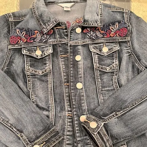 Christopher & Banks  embroidered Denim Jean Jacket Floral Soft Fabric size S