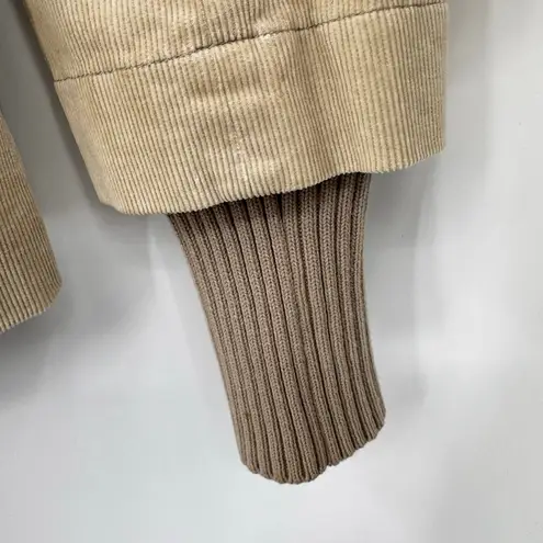 Gentle Fawn Tan Beige Corduroy Peplum Jacket Double Breasted Pleated Yoke Medium