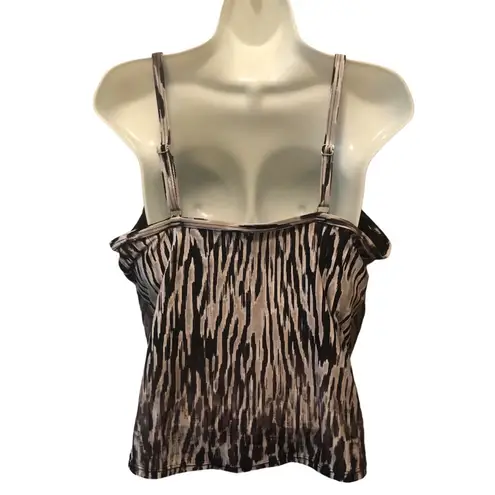 Cacique Swim By Animal Print 3 Tier Tankini 18 Black/Gray Tiger Stripe
