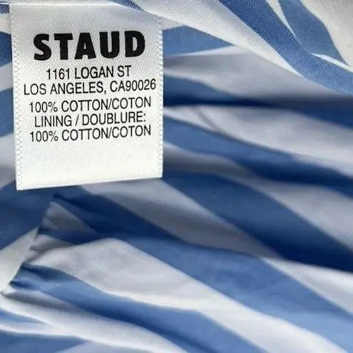 Staud Jodie Midi Wrap Dress Sea Stripe Size Small Bridal Wedding Guest Picnic Blue