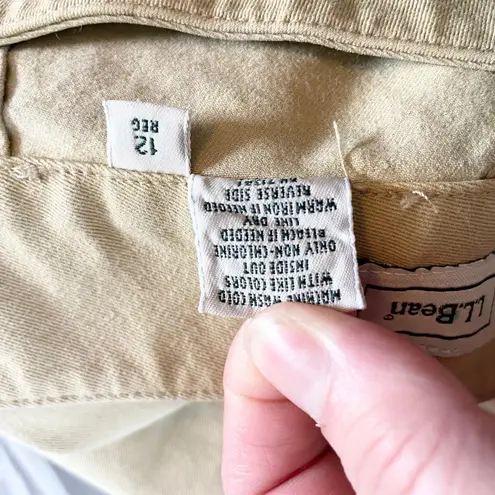 LL Bean Cotton Blend Pants Straight Leg Casual Trousers Size 12 Office Classic Tan