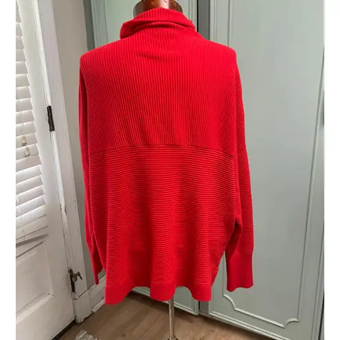 Chelsea & Theodore Red Ribbed Mock Neck Sweater Oversized Stretch Classic Size XL