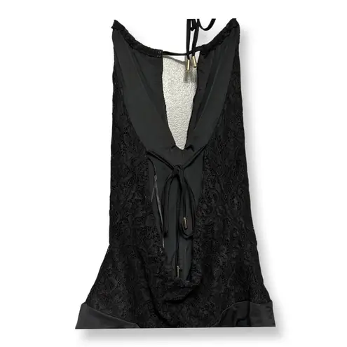 AFRM Bodysuit Sleeveless Deep Plunge Keyhole Backless Lace Overlay Black W S NWT