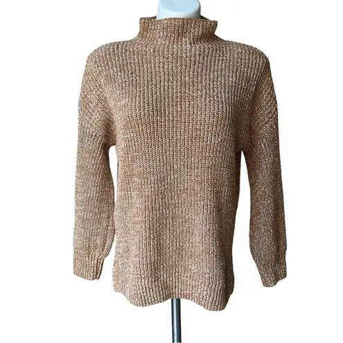 Cupcakes and Cashmere Tan Mock Neck Sweater Marled Cotton, Sz M