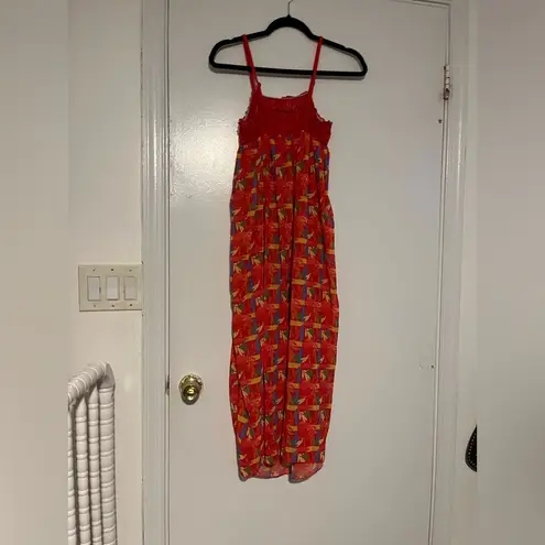 Vintage Red Tropical Print Lace