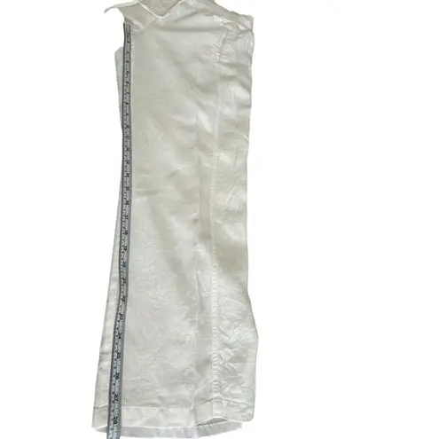 JM Collection Solid White Linen Casual Lined Crop Pants Si 8p Elastic Waist