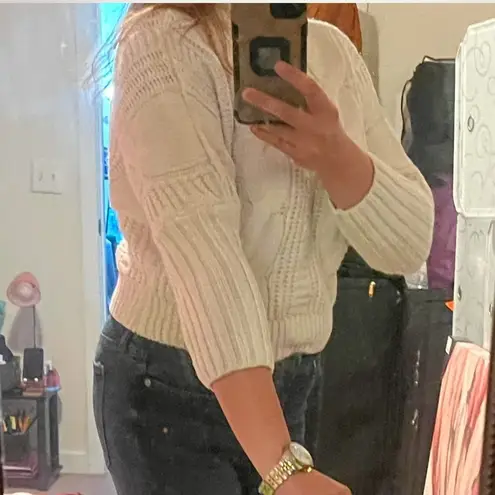 Turtleneck White Cable Knit Sweater