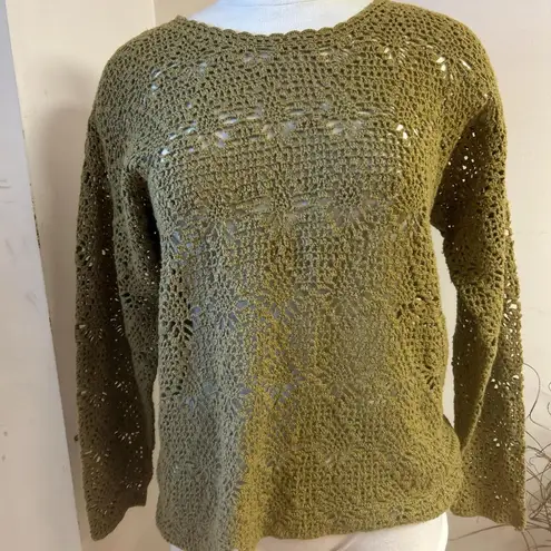 Forenza Vintage whimsical crochet knit green fairy top size M