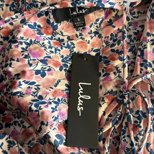 Lulus  Size Large NWT Express Yourself Blush Pink Floral Satin Babydoll Dress