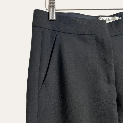 Max Mara Solid Black Mid Rise Slim Straight Wool Trouser Dress Pants Size 6